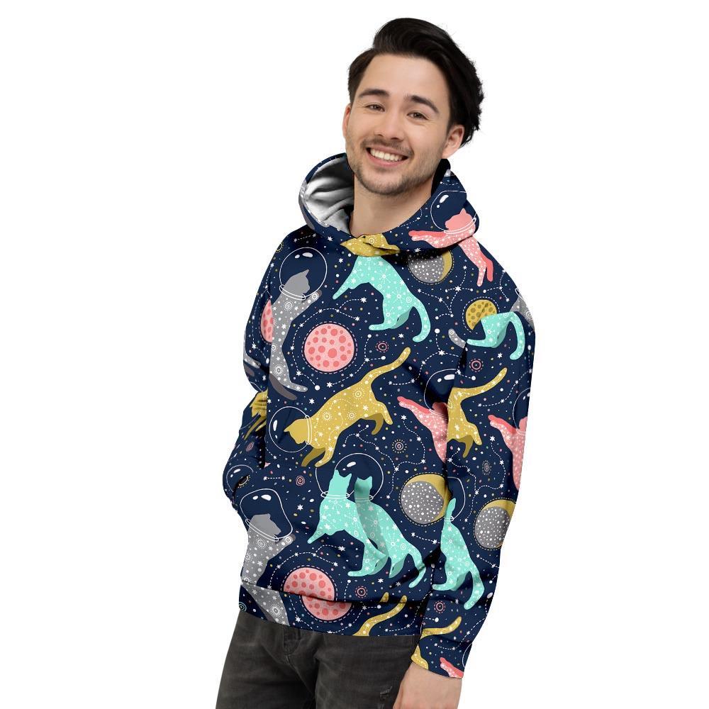 Space Cat Print Men's Hoodie-grizzshop