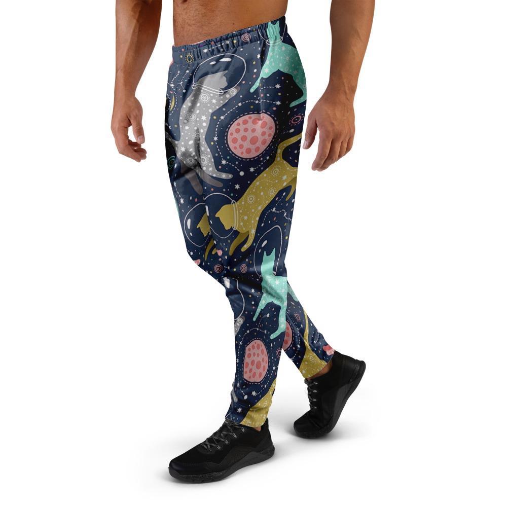 Space Cat Print Men's Joggers-grizzshop