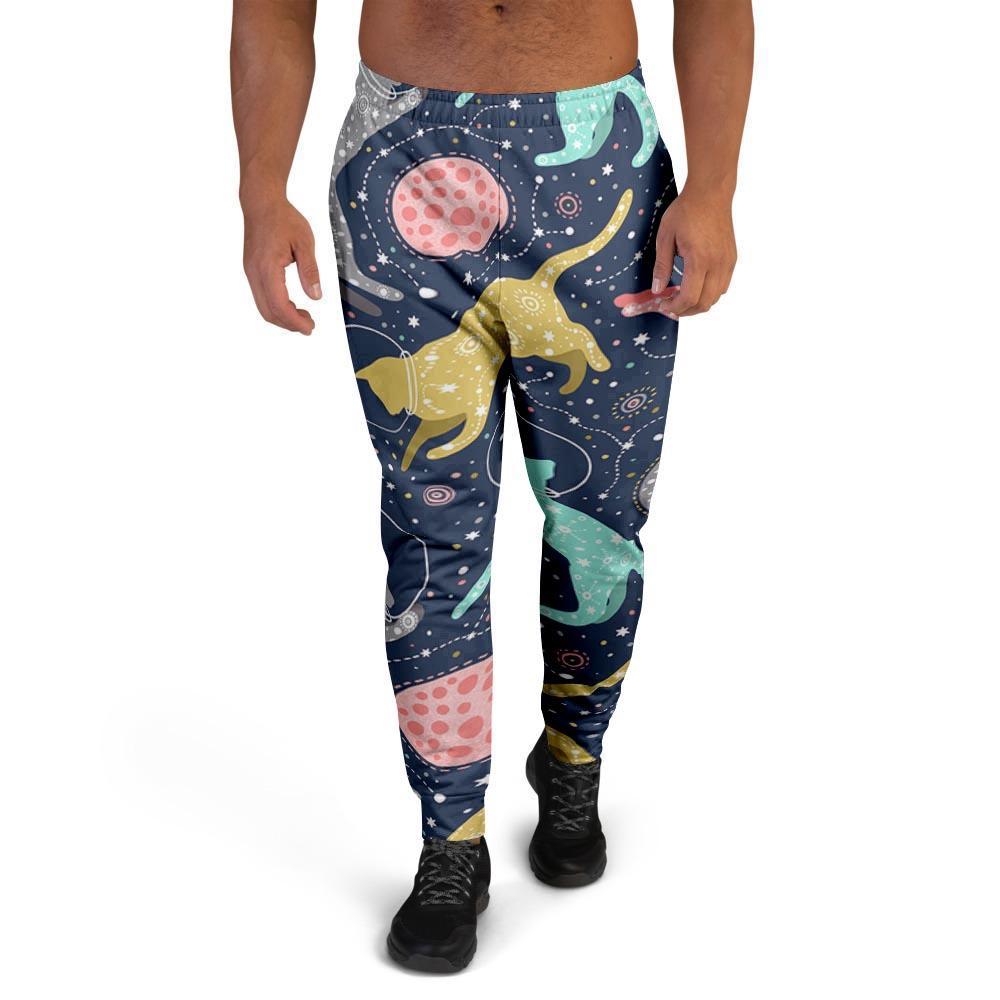 Space Cat Print Men's Joggers-grizzshop