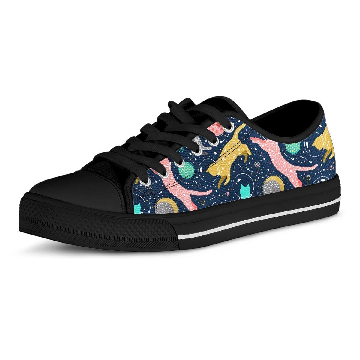 Space Cat Print Men's Low Top Shoes-grizzshop