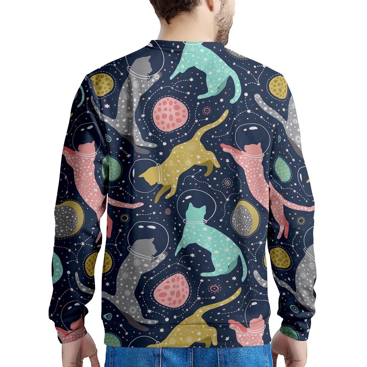 Space Cat Print Men's Sweatshirt-grizzshop