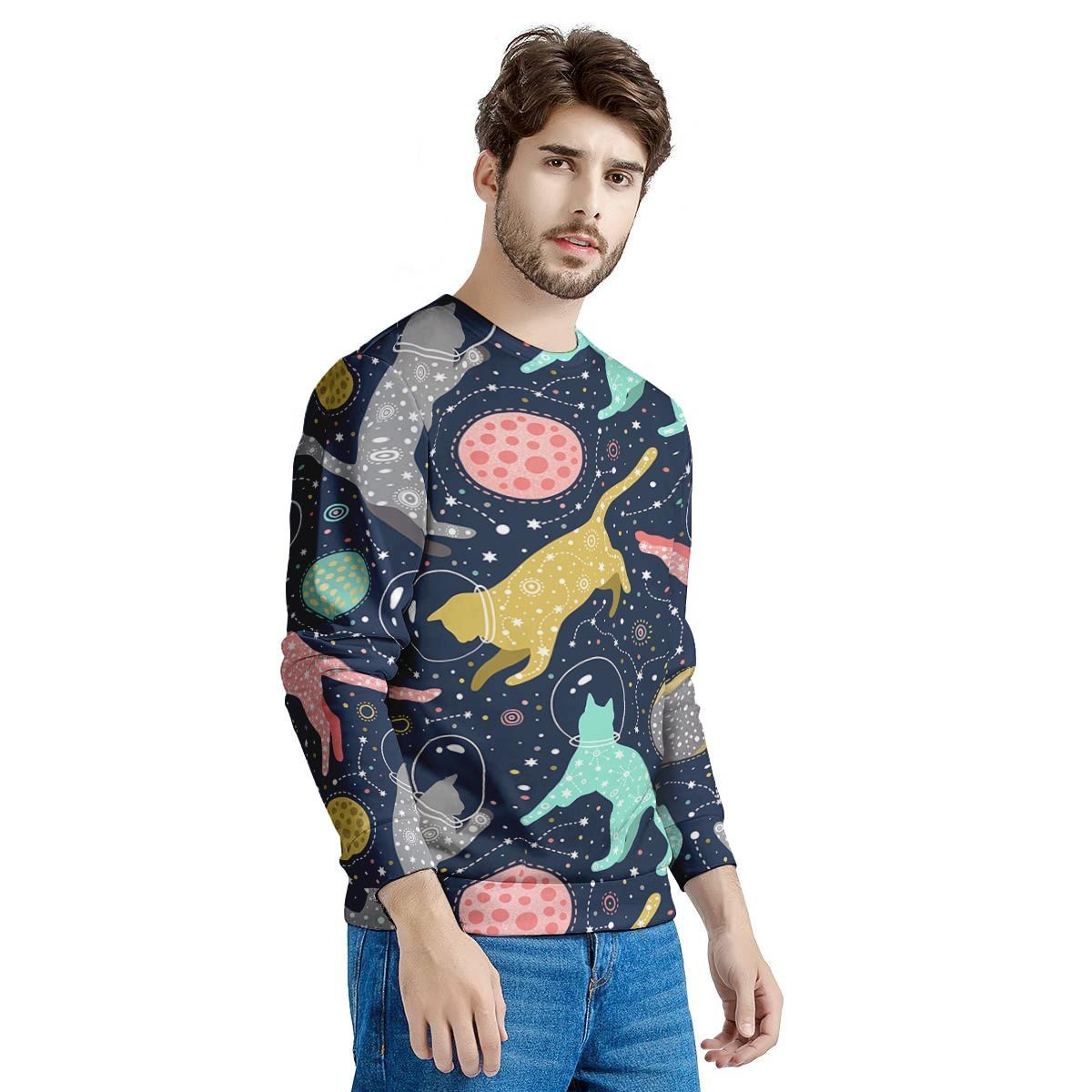 Space Cat Print Men's Sweatshirt-grizzshop