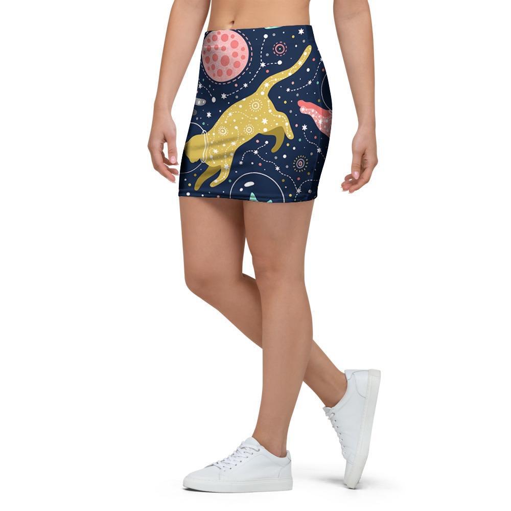 Space Cat Print Mini Skirt-grizzshop