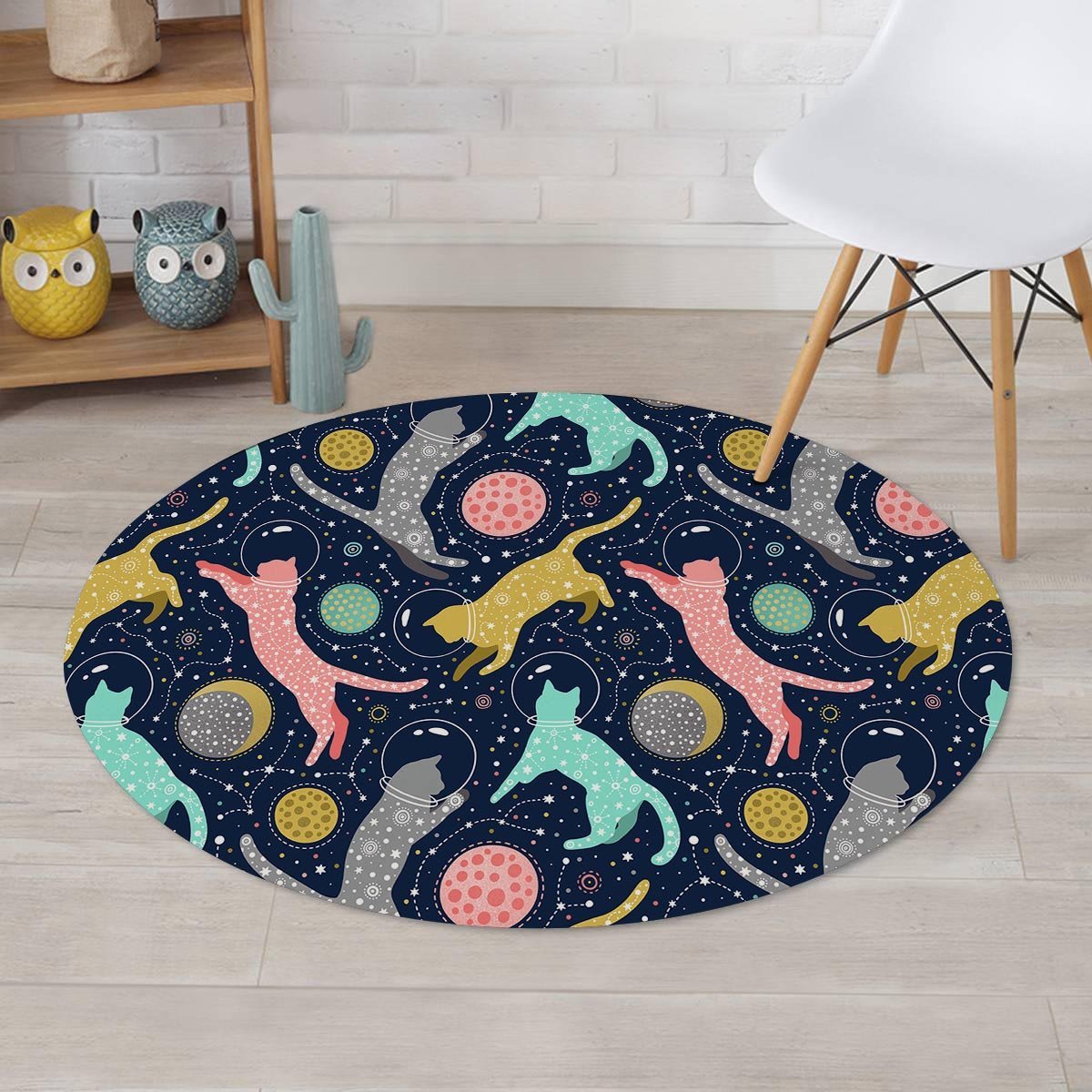 Space Cat Print Round Rug-grizzshop