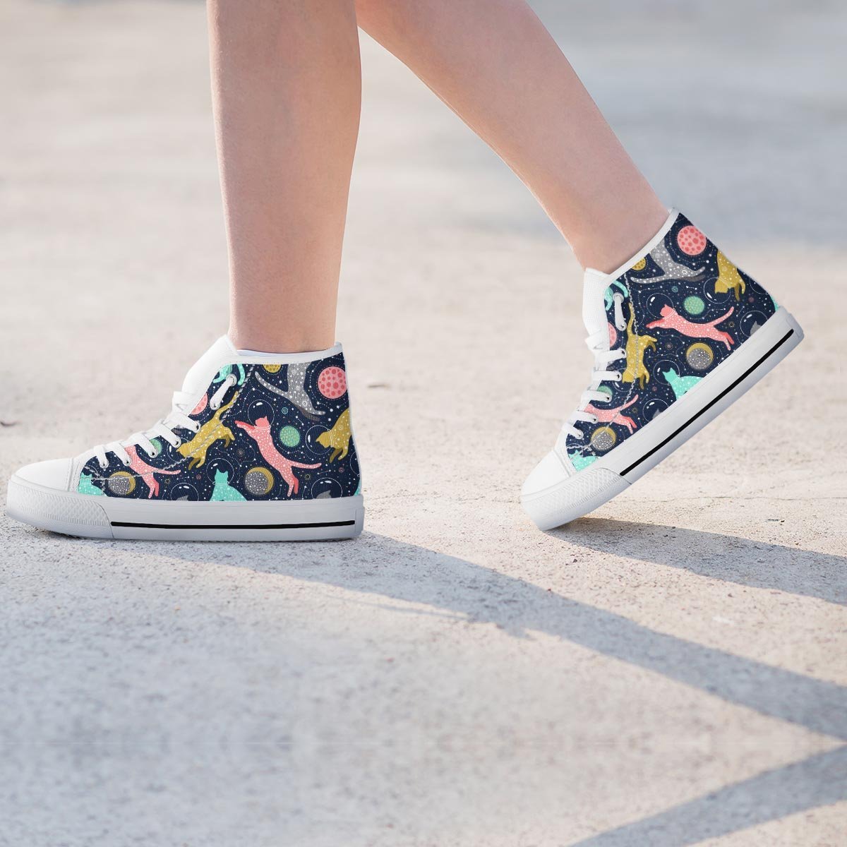 Space Cat Print Women's High Top Shoes-grizzshop