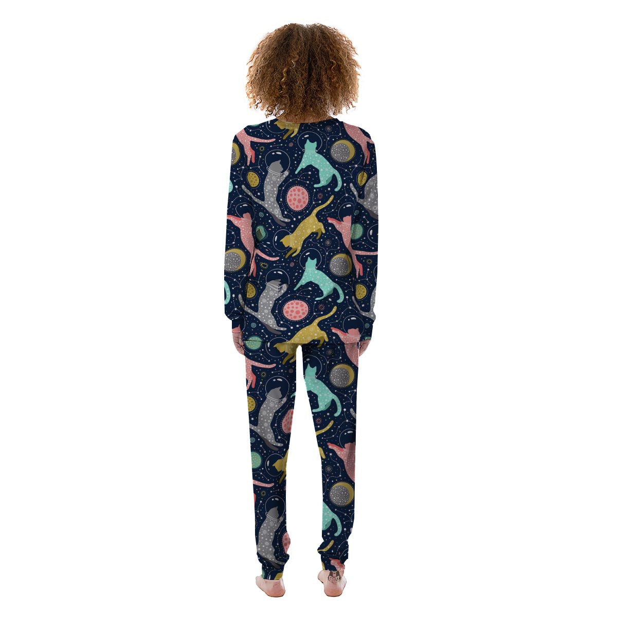 Space Cat Print Women's Pajamas-grizzshop