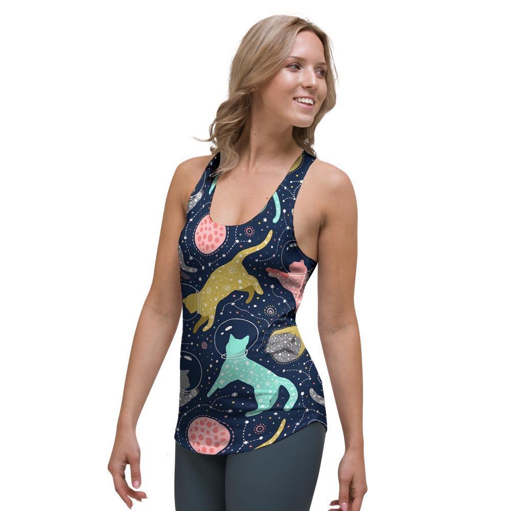Space Cat Print Women's Racerback Tank Top-grizzshop