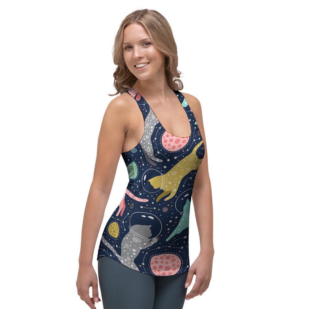 Space Cat Print Women's Racerback Tank Top-grizzshop