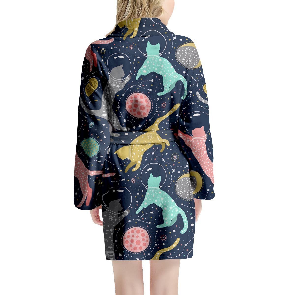 Space Cat Print Women's Robe-grizzshop