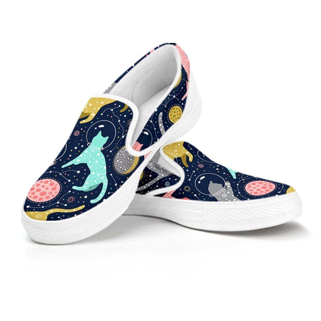 Space Cat Print Women's Slip On Sneakers-grizzshop