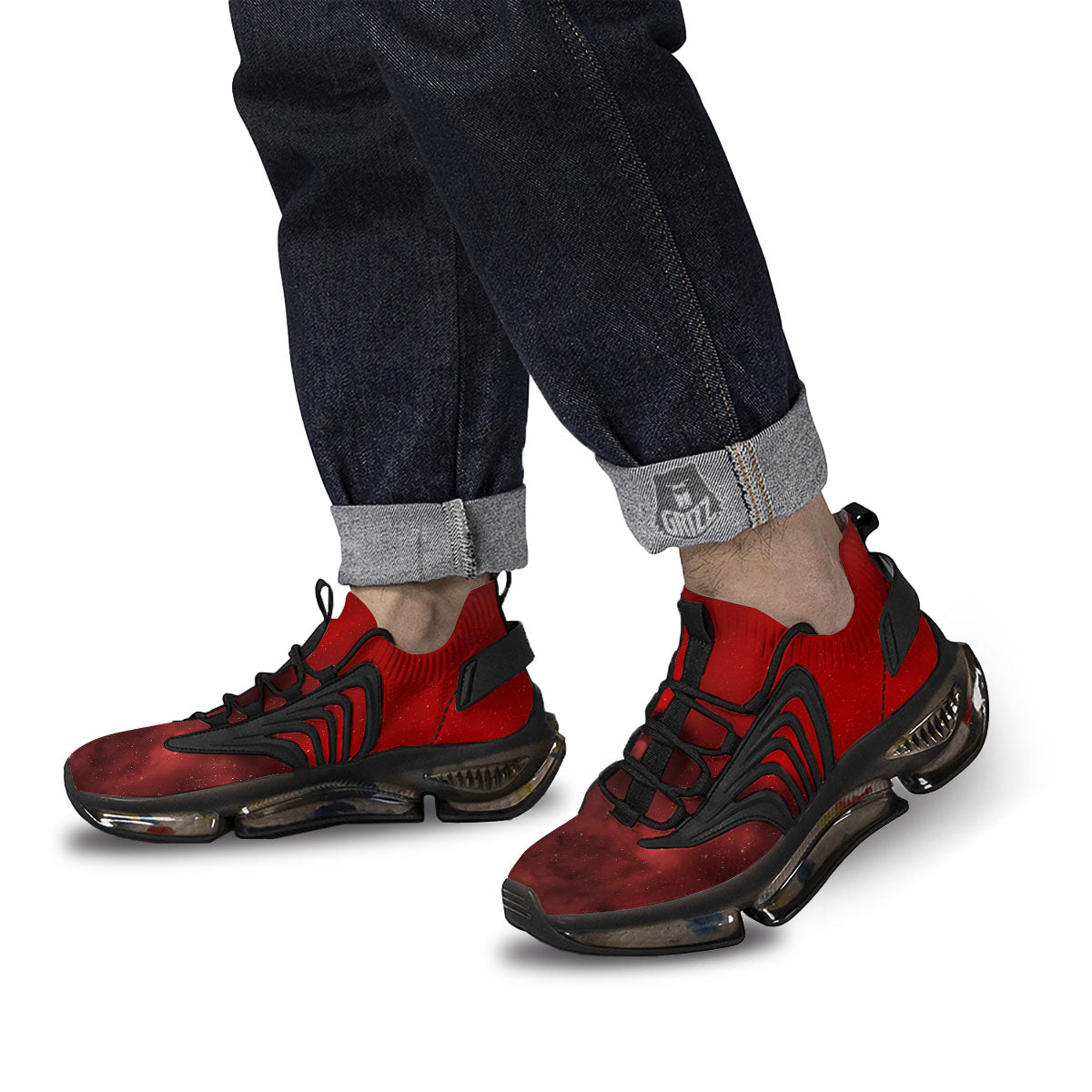 Space Cloud Red Galaxy Print Black Gym Shoes-grizzshop