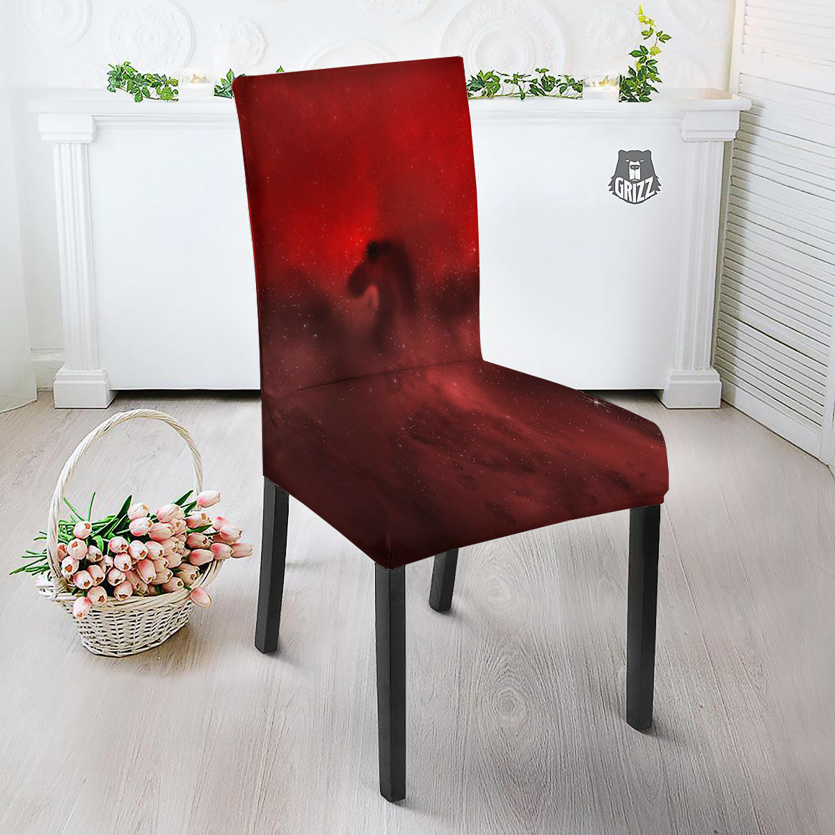 Space Cloud Red Galaxy Print Dining Chair Slipcover-grizzshop