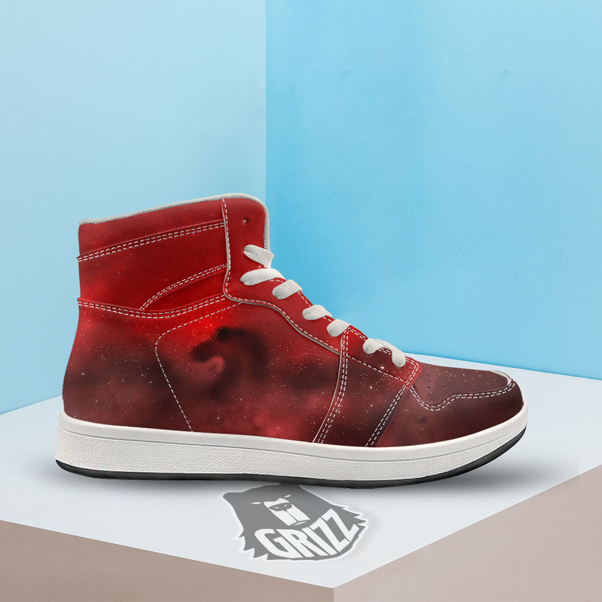 Space Cloud Red Galaxy Print High Top Sneakers-grizzshop