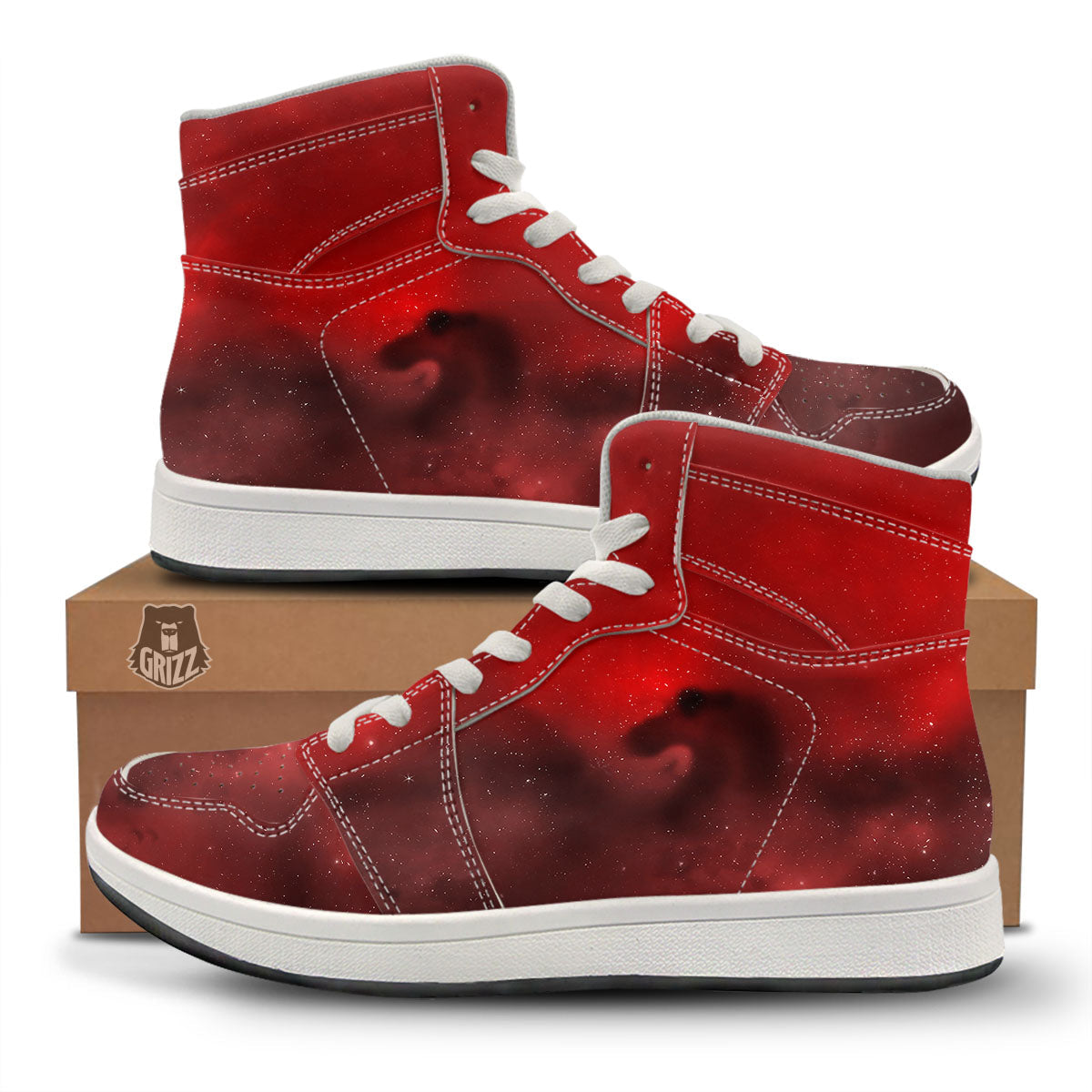 Space Cloud Red Galaxy Print High Top Sneakers-grizzshop