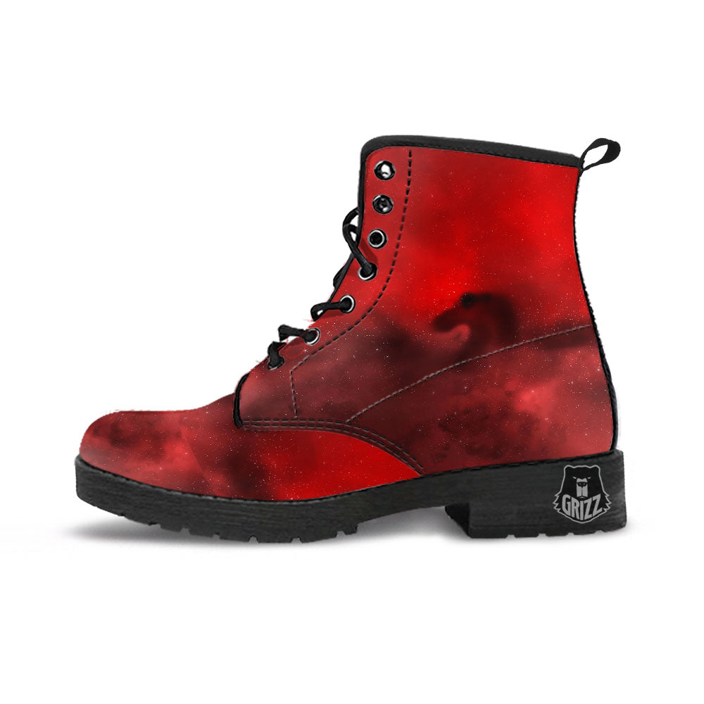 Space Cloud Red Galaxy Print Leather Boots-grizzshop