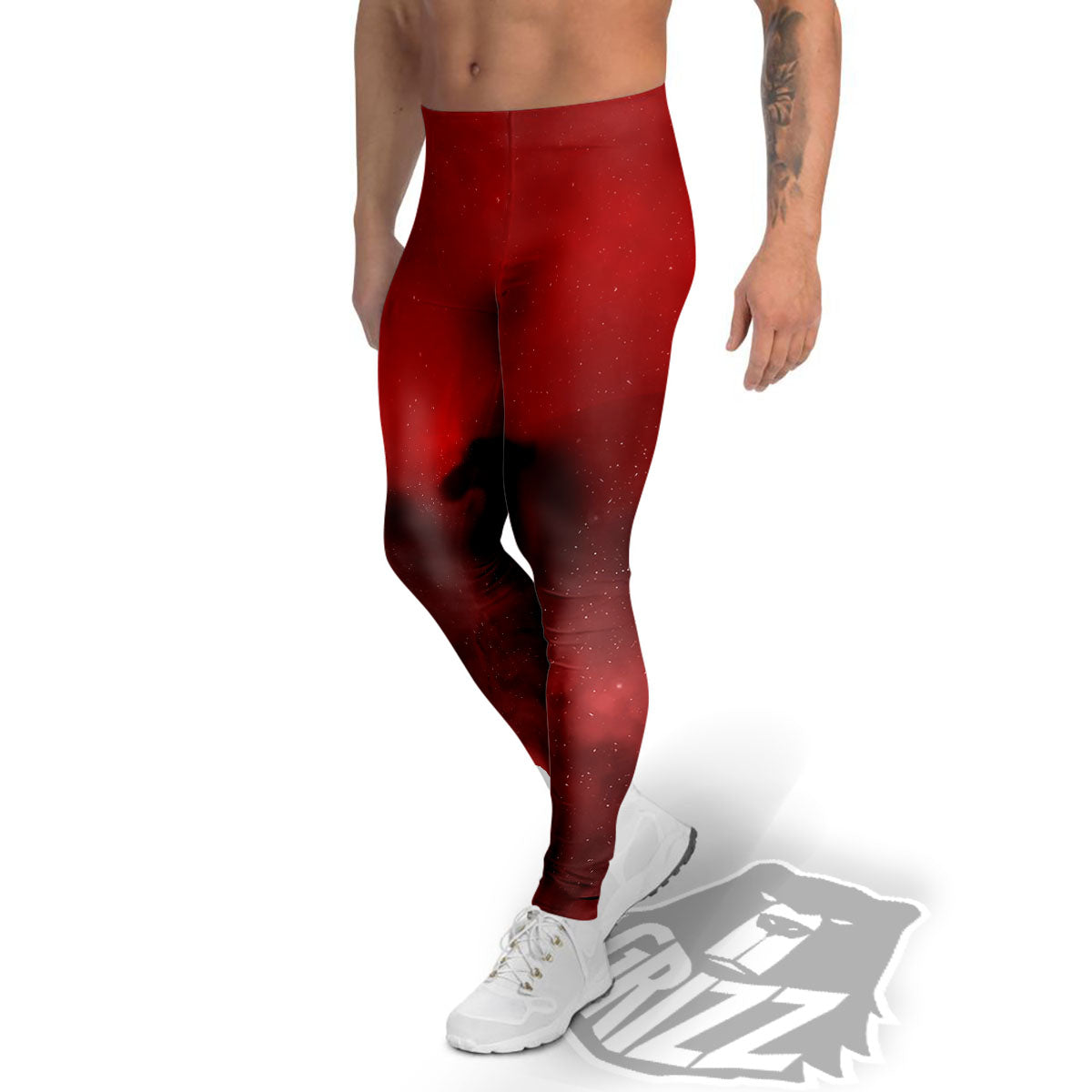 Space Cloud Red Galaxy Print Men's Leggings-grizzshop