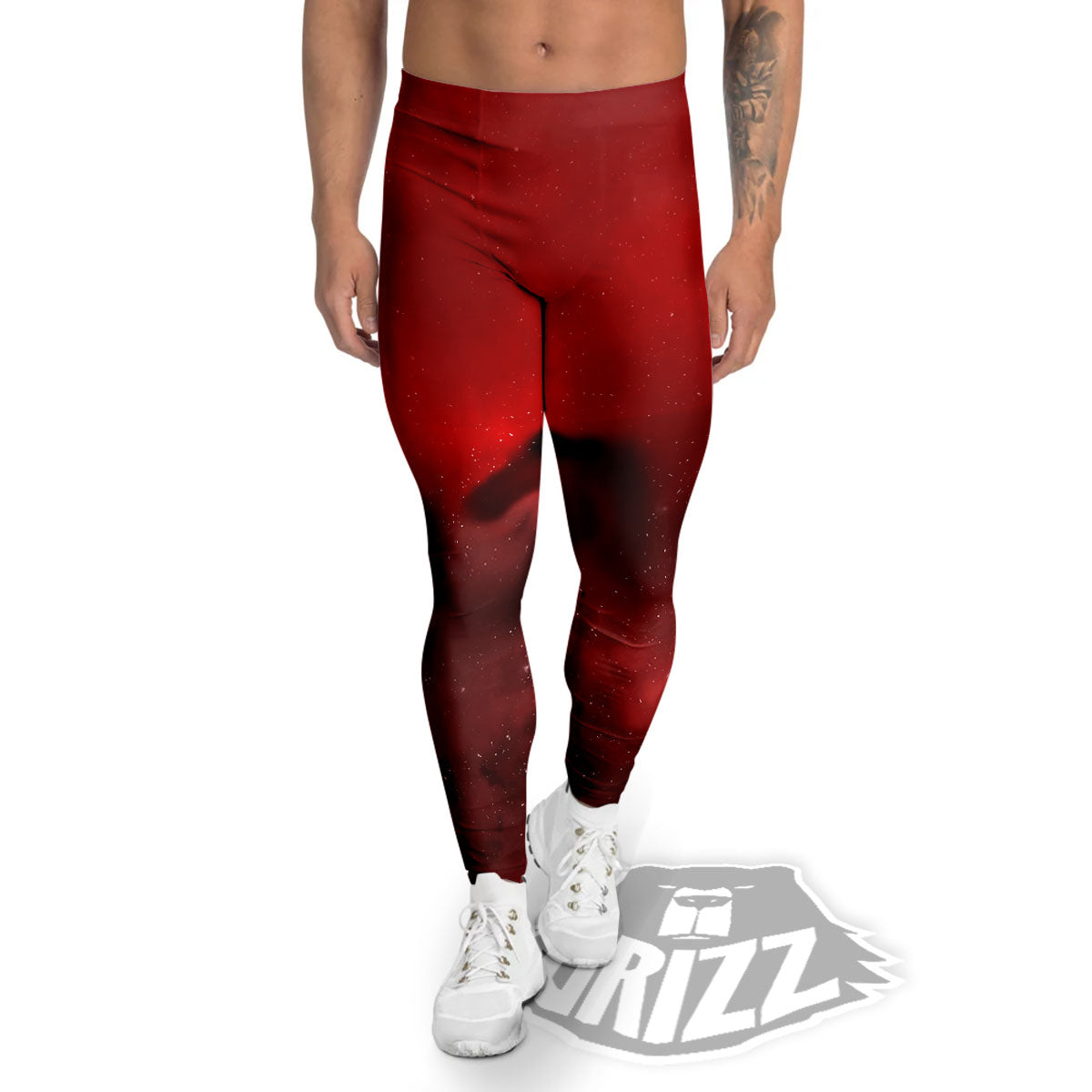 Space Cloud Red Galaxy Print Men's Leggings-grizzshop