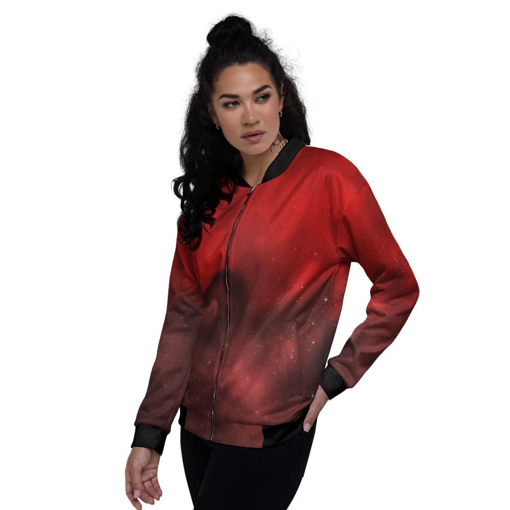 Space Cloud Red Galaxy Print Women's Bomber Jacket-grizzshop