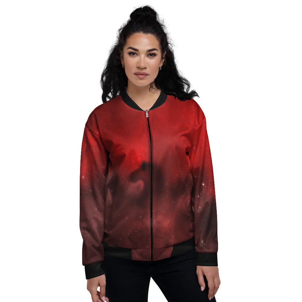 Space Cloud Red Galaxy Print Women's Bomber Jacket-grizzshop