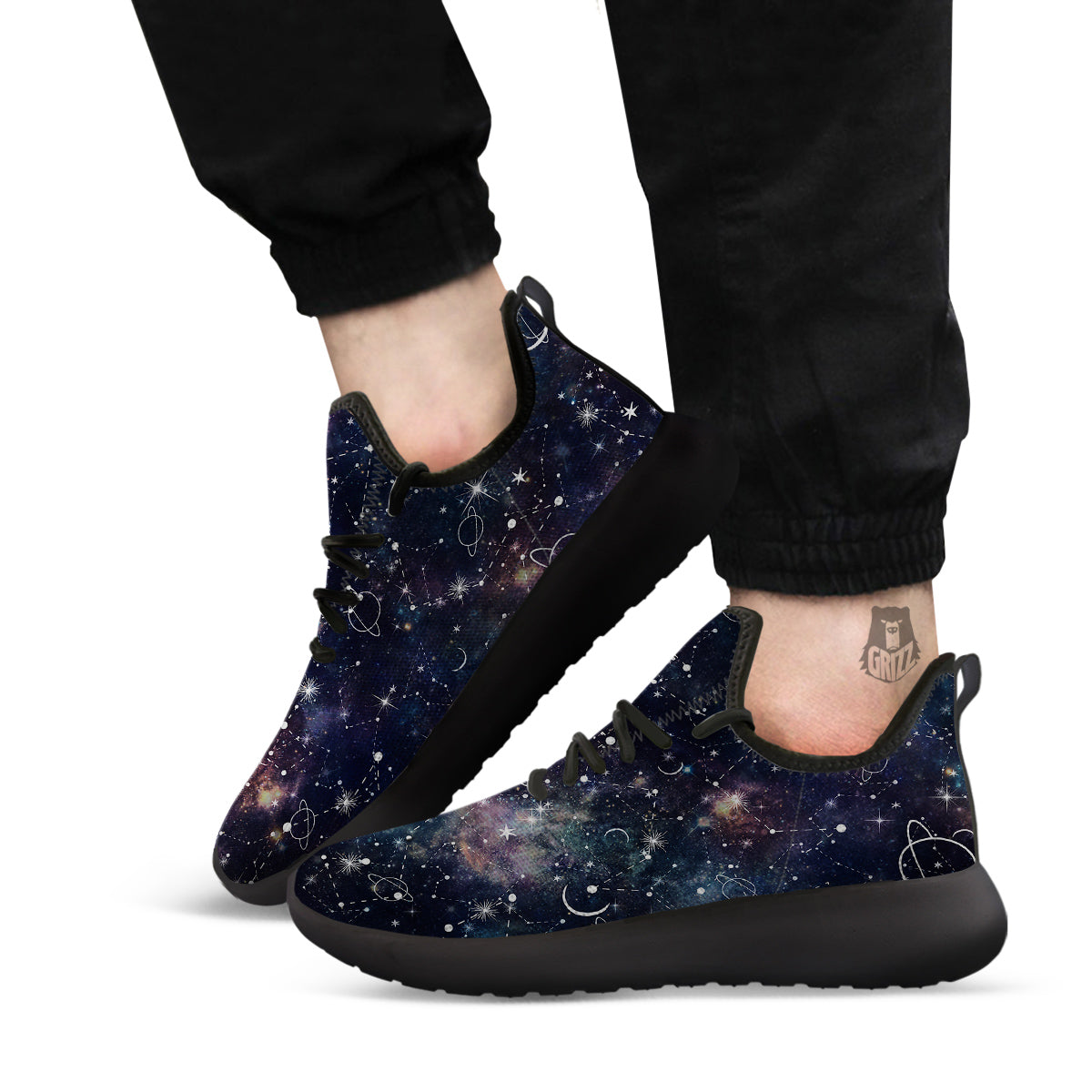 Space Constellation Galaxy Print Black Athletic Shoes-grizzshop