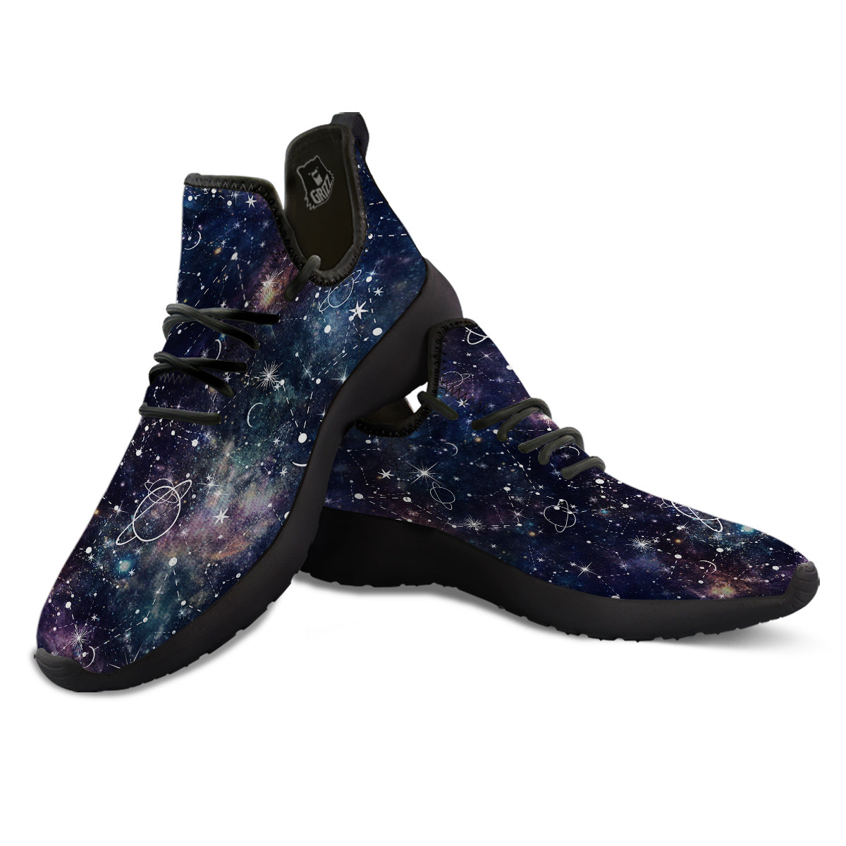 Space Constellation Galaxy Print Black Athletic Shoes-grizzshop