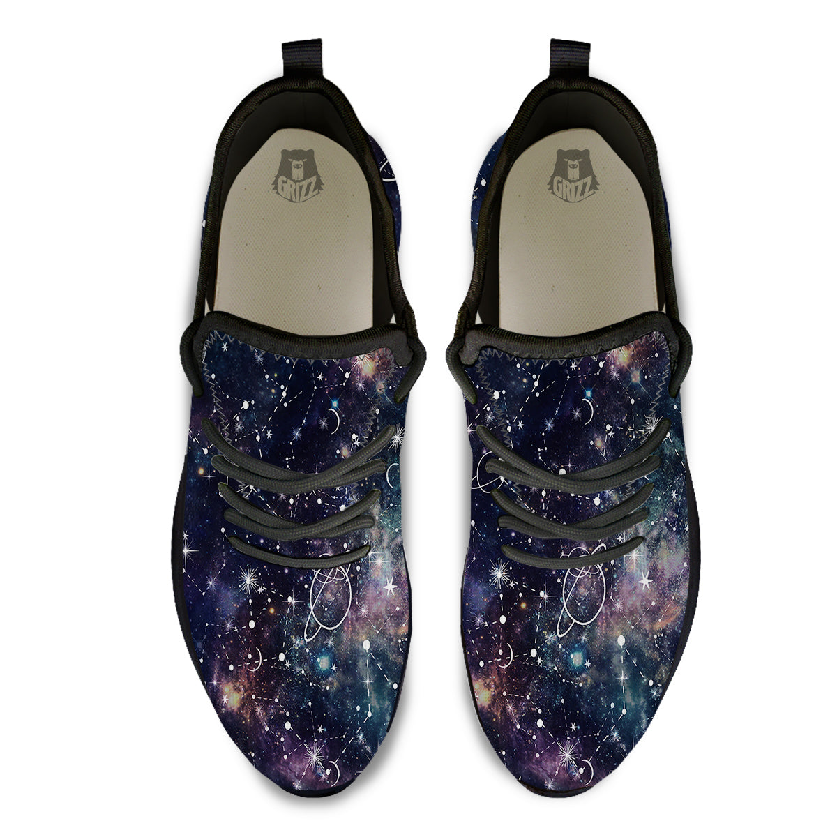 Space Constellation Galaxy Print Black Athletic Shoes-grizzshop