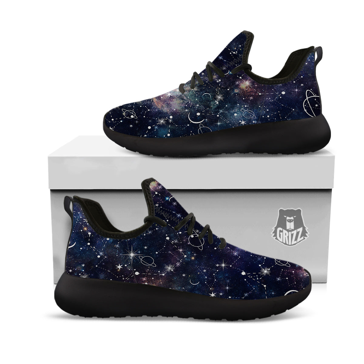 Space Constellation Galaxy Print Black Athletic Shoes-grizzshop
