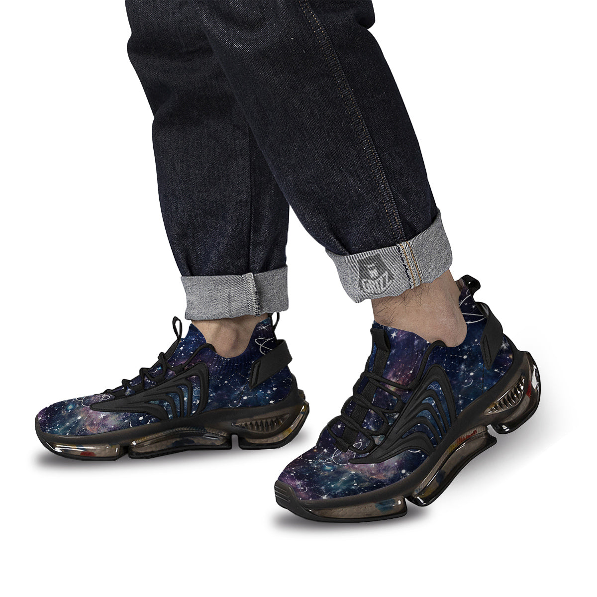 Space Constellation Galaxy Print Black Gym Shoes-grizzshop