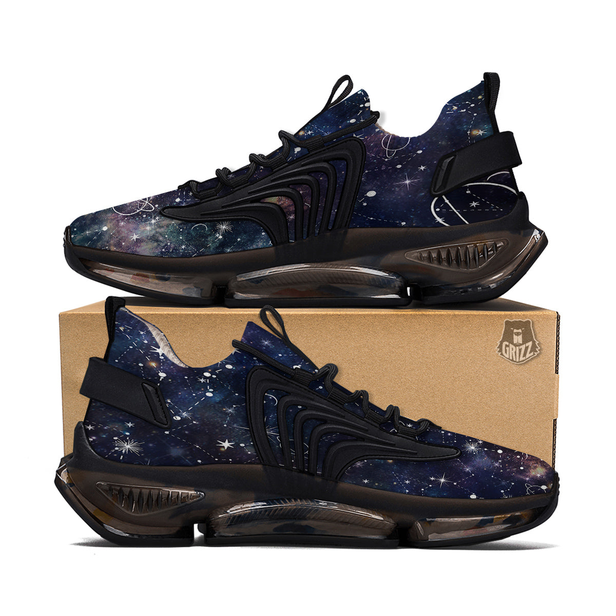 Space Constellation Galaxy Print Black Gym Shoes-grizzshop