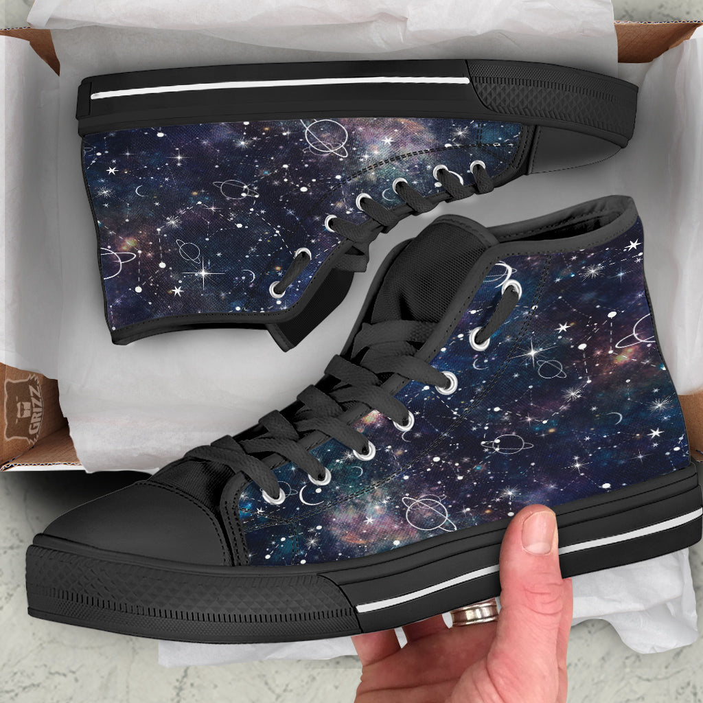 Space Constellation Galaxy Print Black High Top Shoes-grizzshop