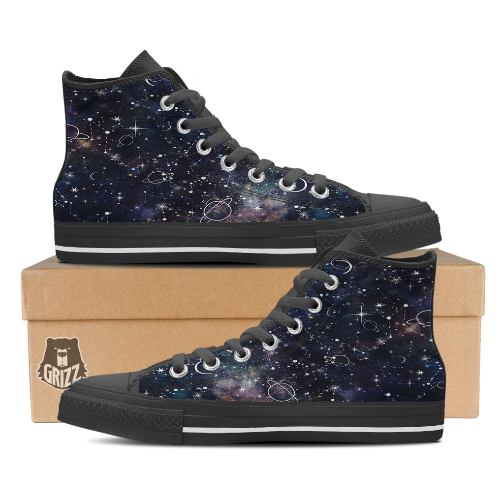 Space Constellation Galaxy Print Black High Top Shoes-grizzshop