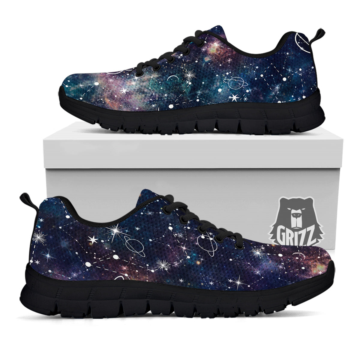 Space Constellation Galaxy Print Black Sneaker-grizzshop