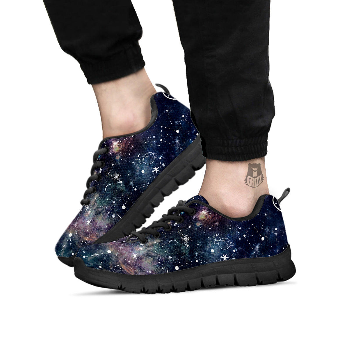 Space Constellation Galaxy Print Black Sneaker-grizzshop