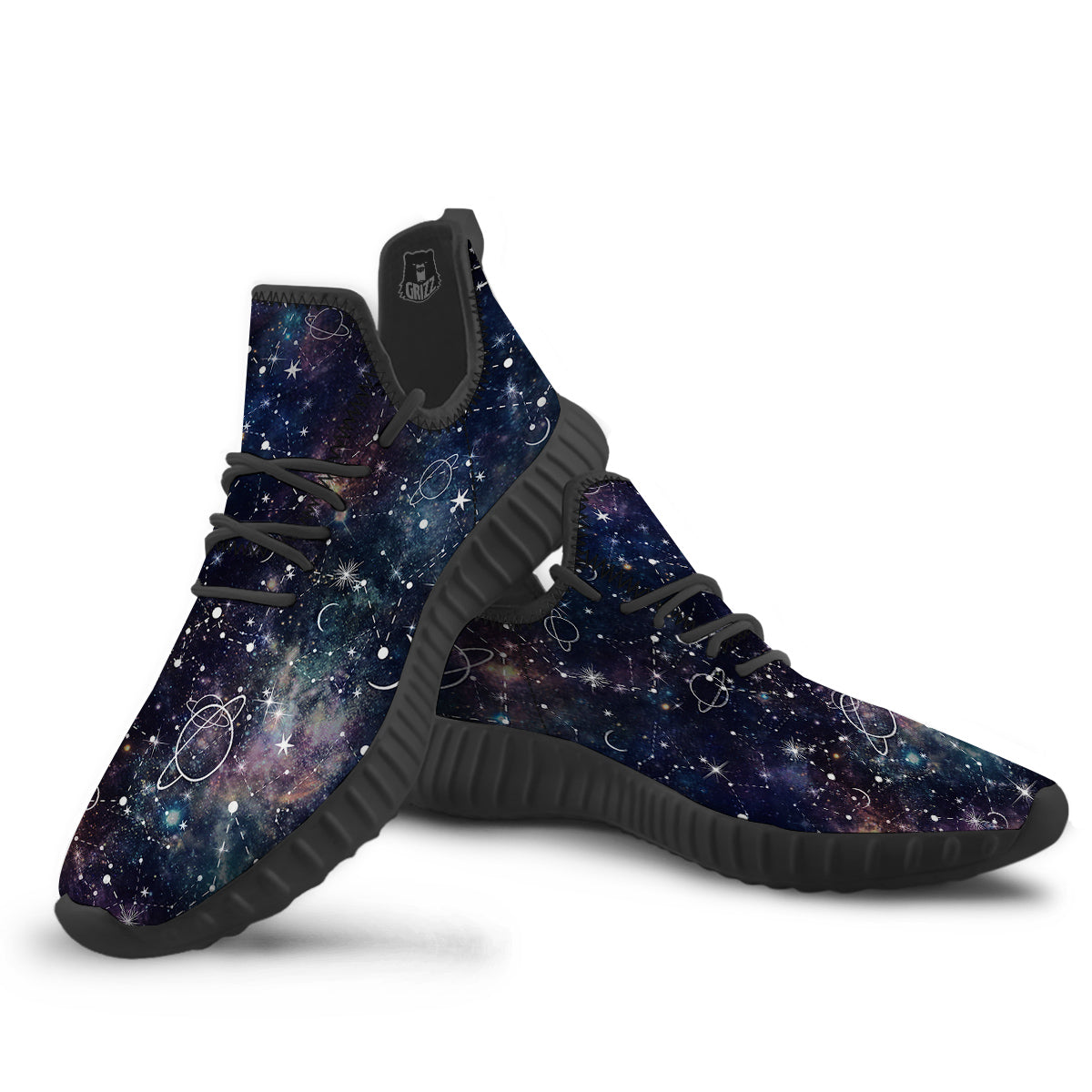 Space Constellation Galaxy Print Black Walking Shoes-grizzshop