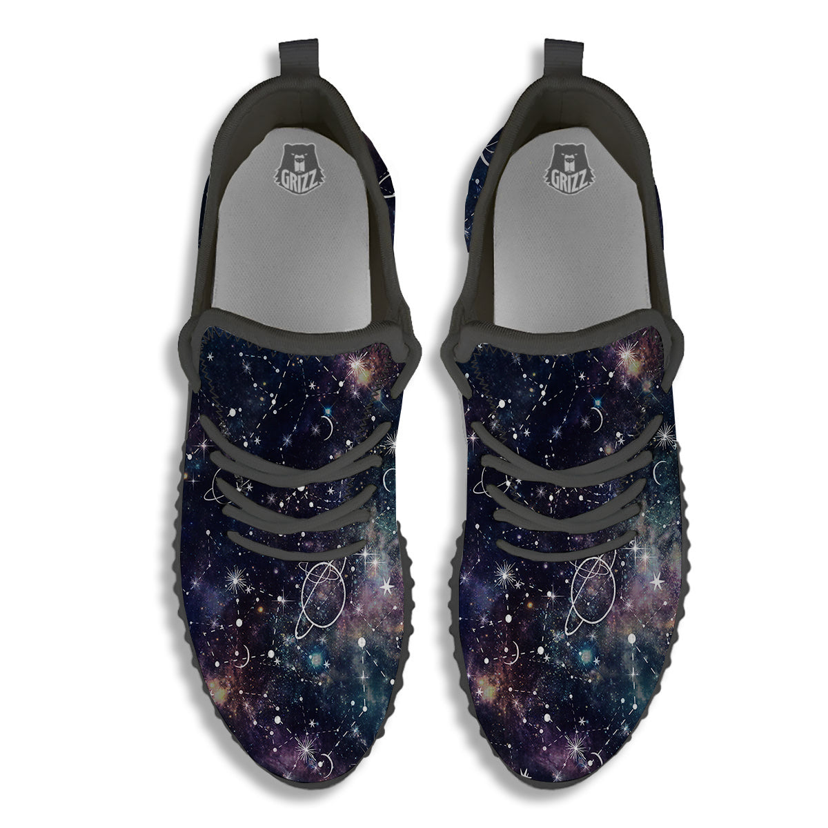 Space Constellation Galaxy Print Black Walking Shoes-grizzshop