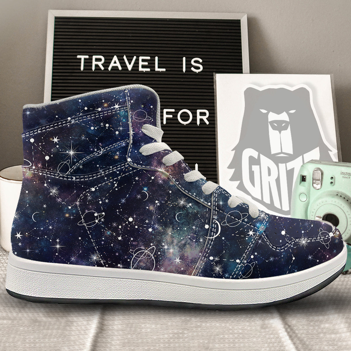 Space Constellation Galaxy Print High Top Sneakers-grizzshop