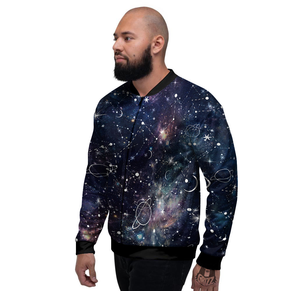 Space Constellation Galaxy Print Men's Bomber Jacket-grizzshop