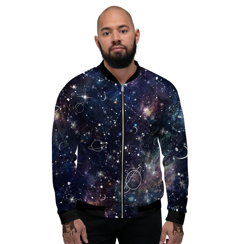 Space Constellation Galaxy Print Men's Bomber Jacket-grizzshop