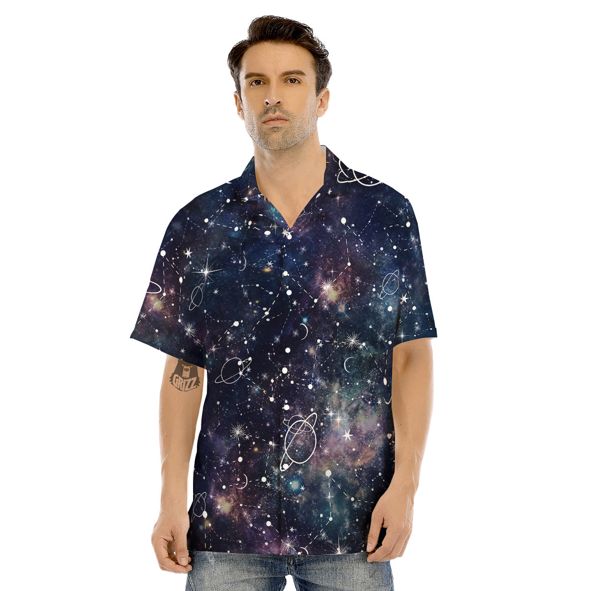Space Constellation Galaxy Print Men's Hawaiian Shirt-grizzshop