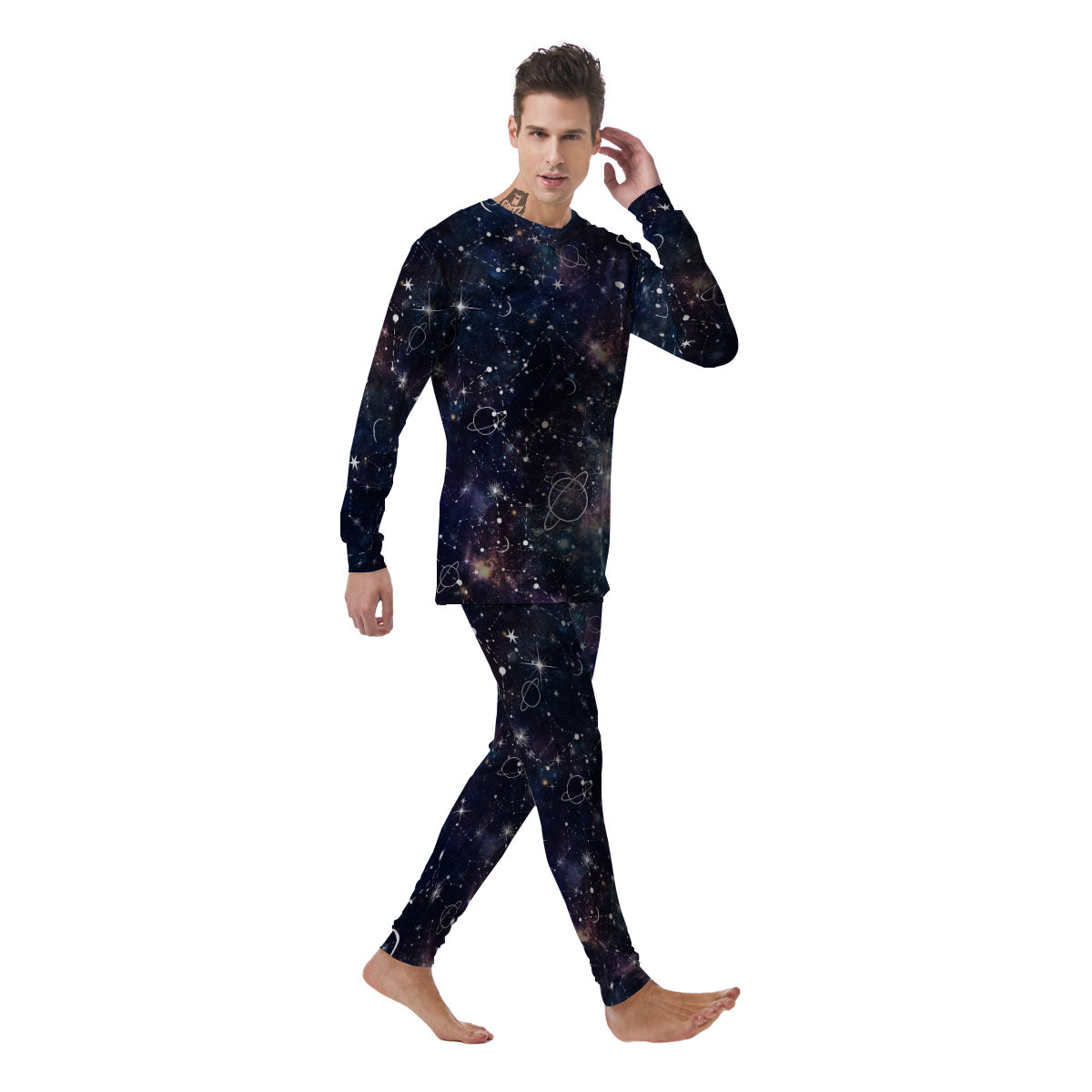 Space Constellation Galaxy Print Men's Pajamas-grizzshop