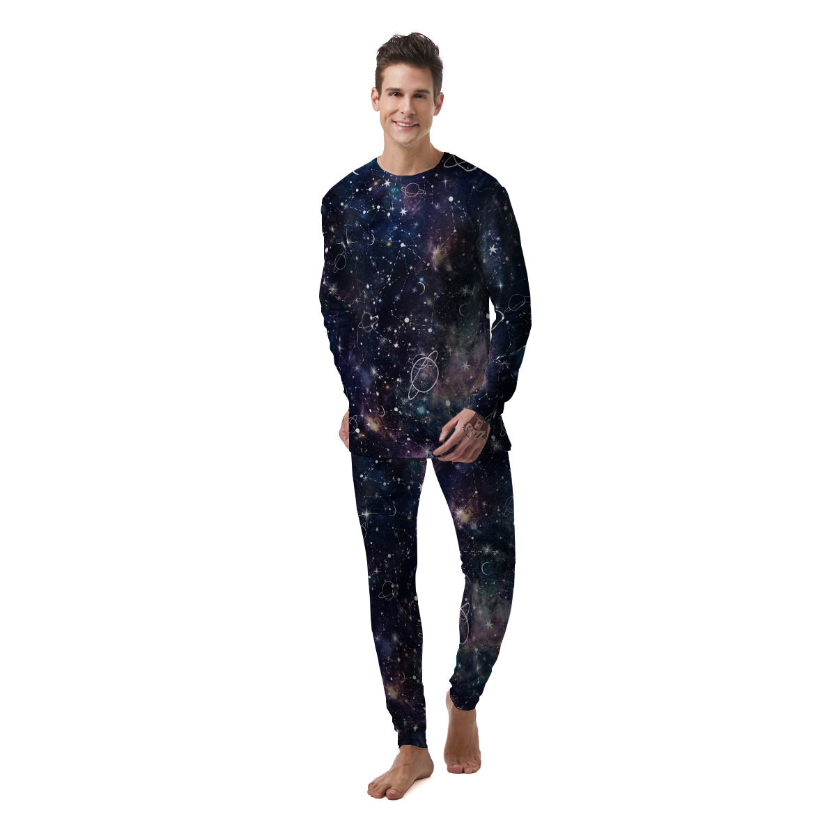 Space Constellation Galaxy Print Men's Pajamas-grizzshop