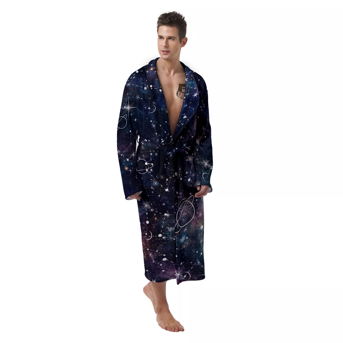 Space Constellation Galaxy Print Men's Robe-grizzshop