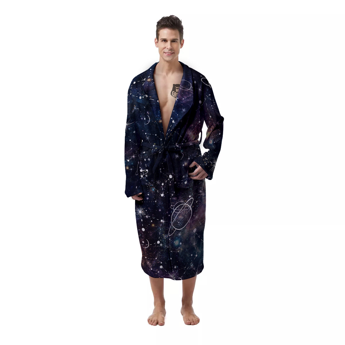 Space Constellation Galaxy Print Men's Robe-grizzshop