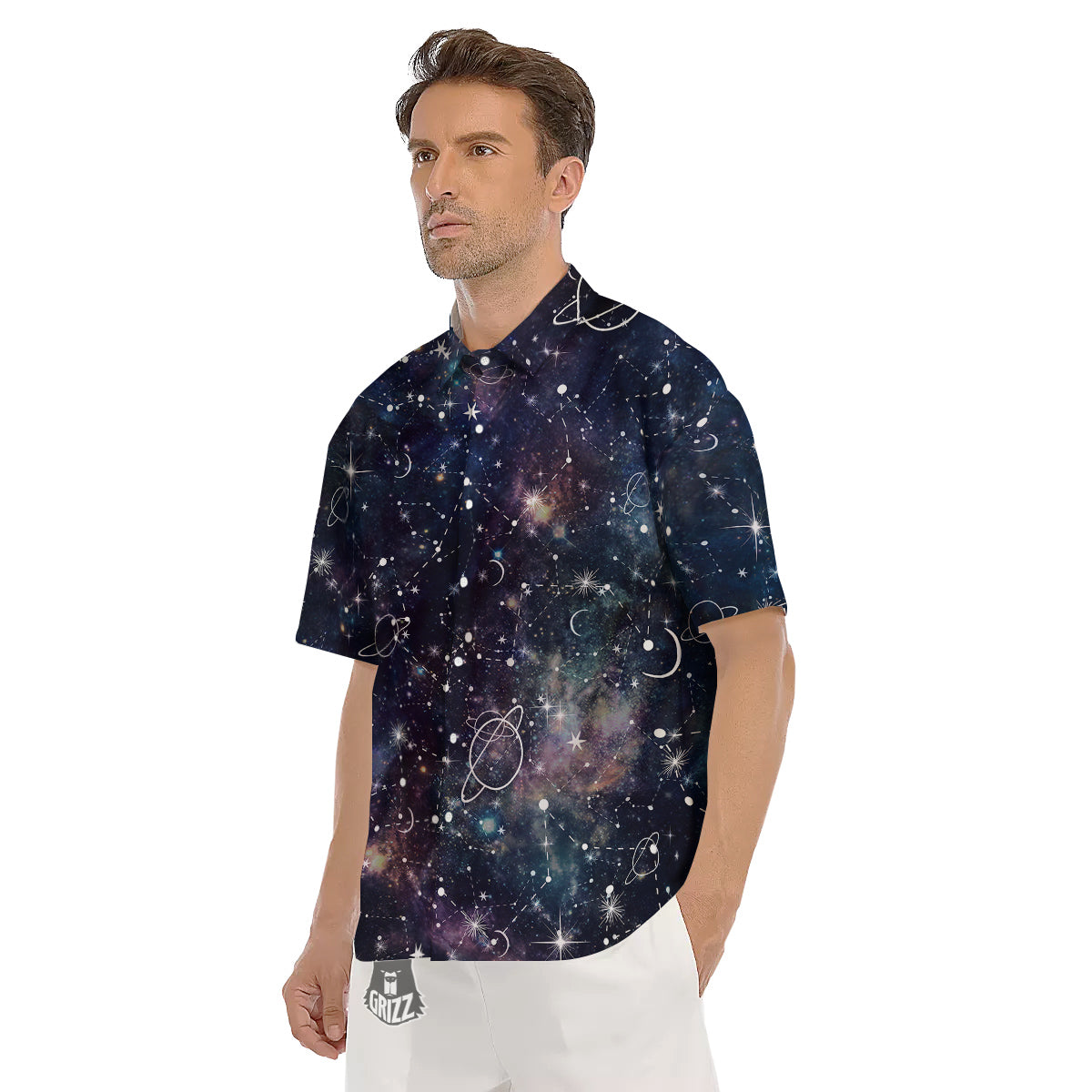Space Constellation Galaxy Print Men's Short Sleeve Shirts-grizzshop