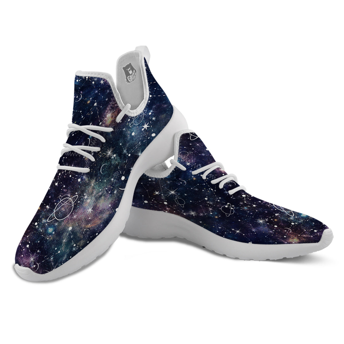 Space Constellation Galaxy Print White Athletic Shoes-grizzshop