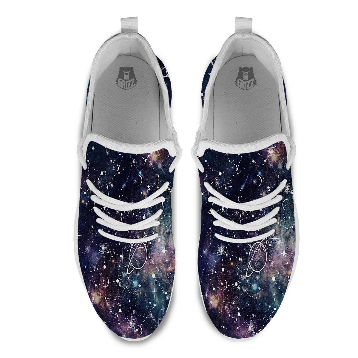 Space Constellation Galaxy Print White Athletic Shoes-grizzshop