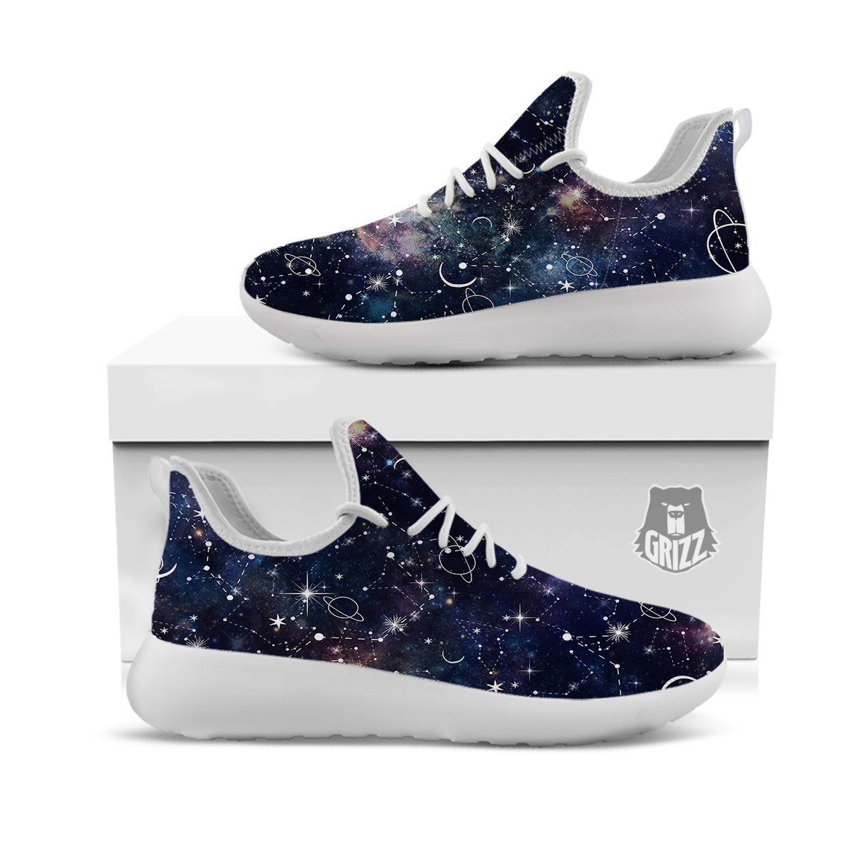 Space Constellation Galaxy Print White Athletic Shoes-grizzshop