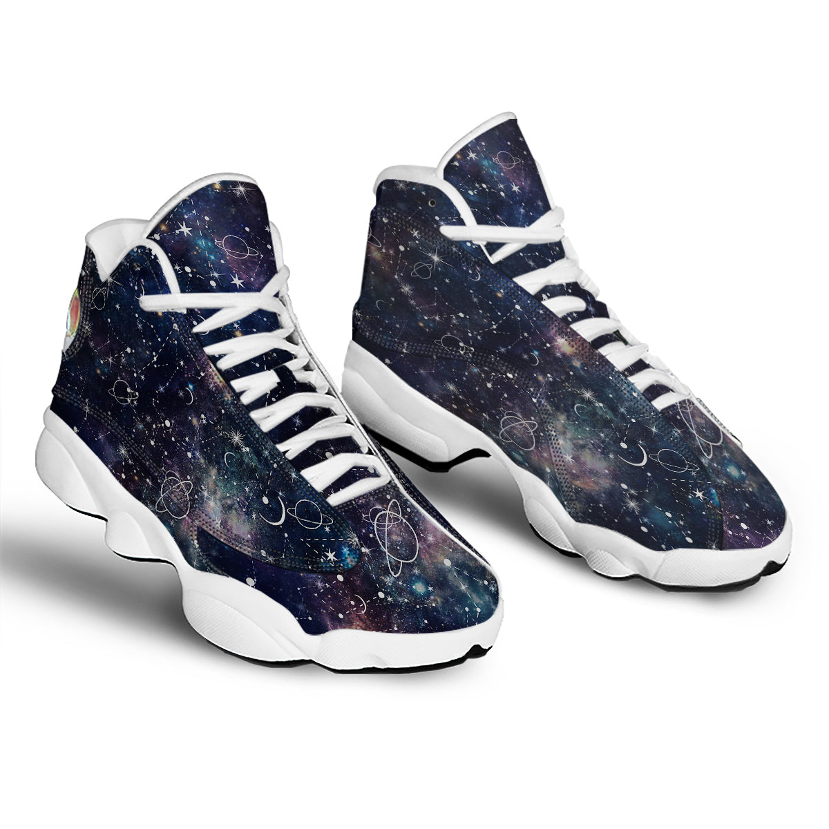 Space Constellation Galaxy Print White Basketball Shoes-grizzshop