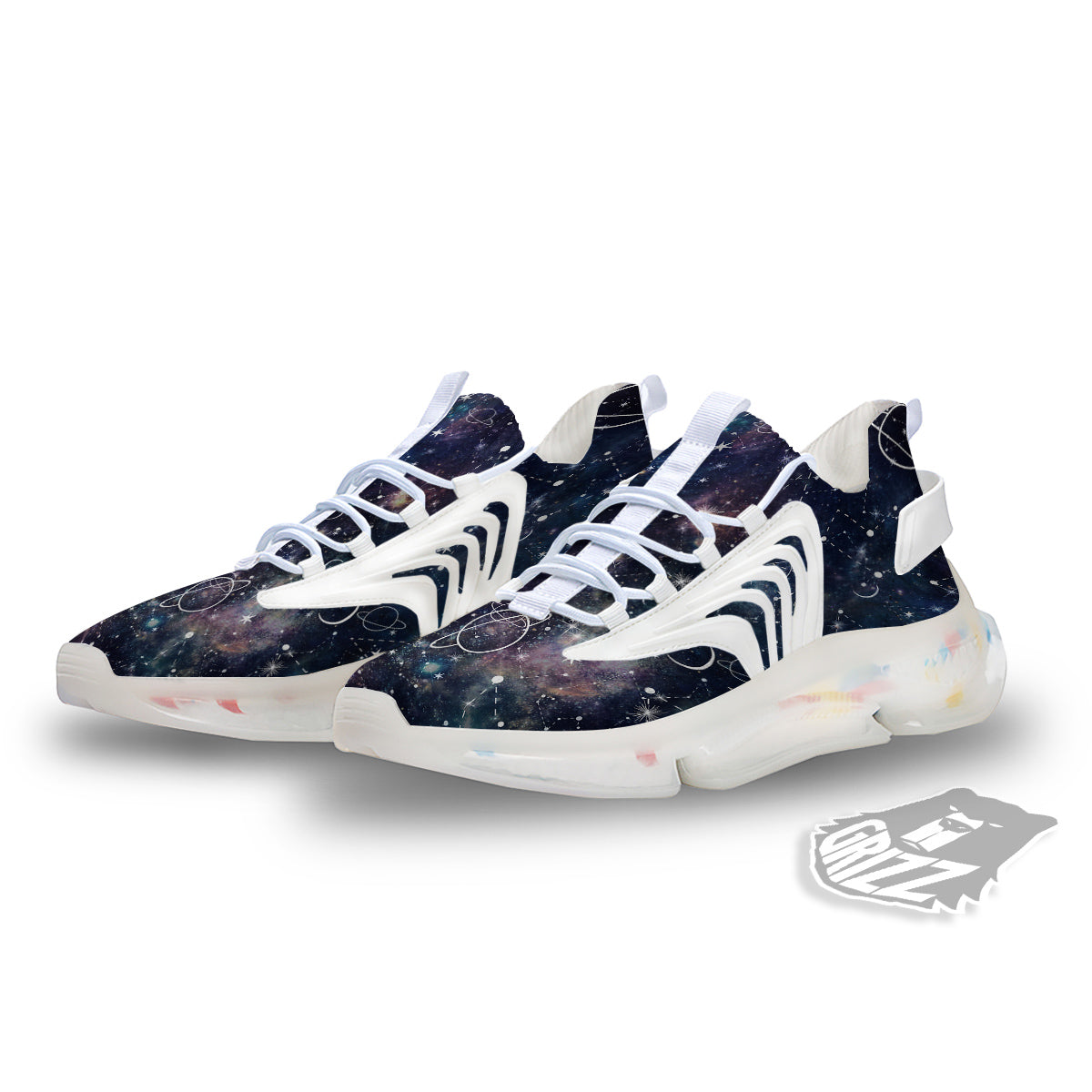 Space Constellation Galaxy Print White Gym Shoes-grizzshop