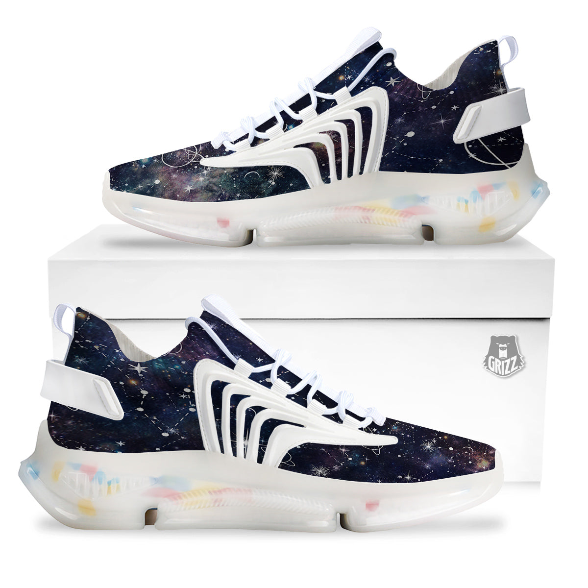 Space Constellation Galaxy Print White Gym Shoes-grizzshop
